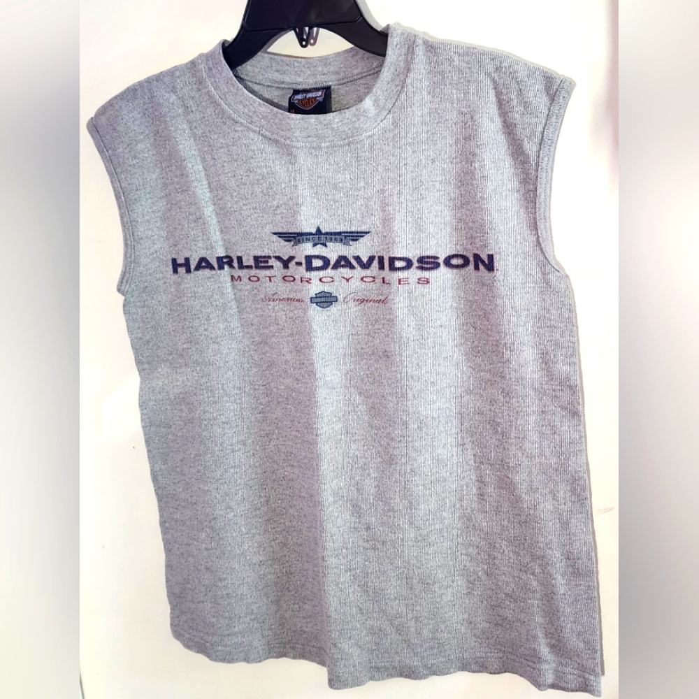 Harley-Davidson Vintage Gray Sleeveless Men's Top - Hawkeye - Coralville, IA